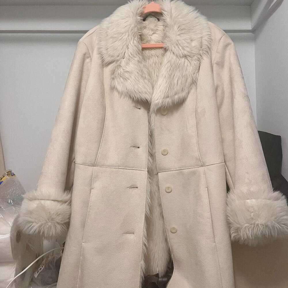 Mixit White Faux Fur Suede Coat Women
